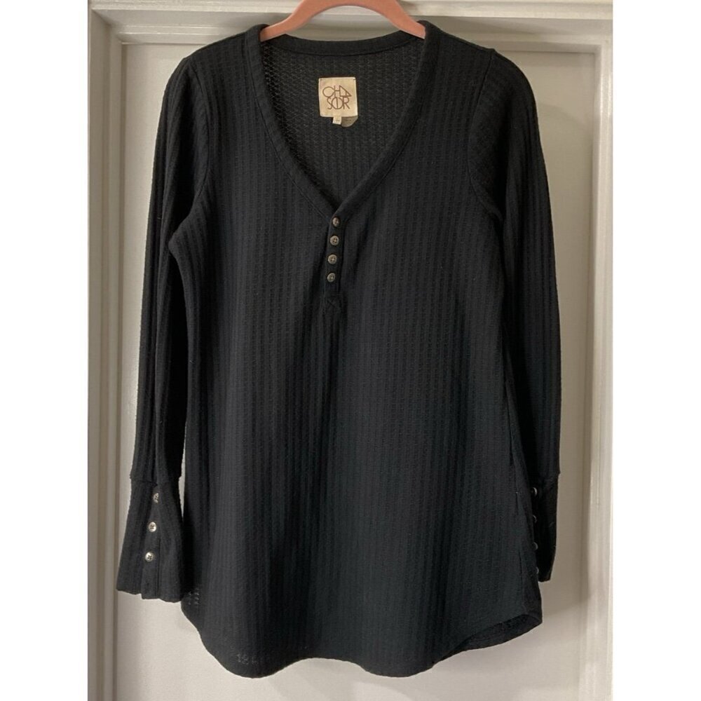 Chaser Black Long Sleeve Waffle Knit Thermal Shirt Size M